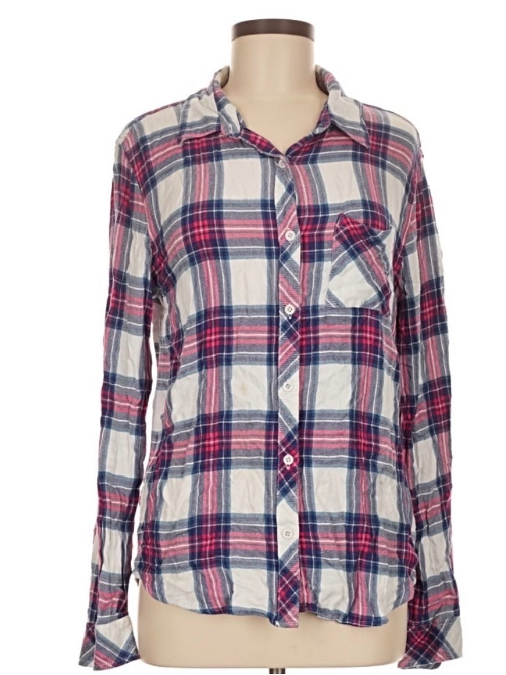 Button-Down Plaid Shirt - White, Pink & Blue
